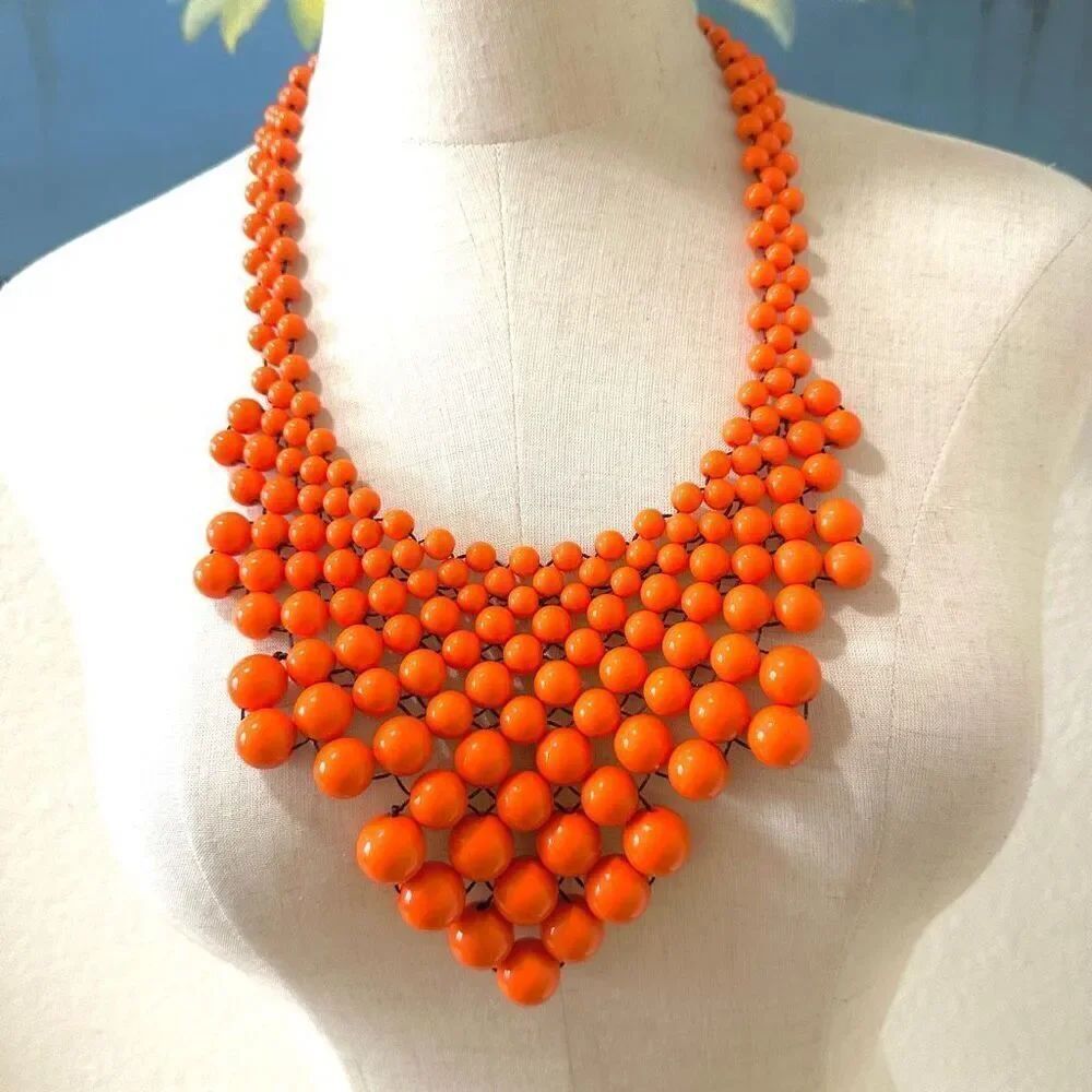 Orange beaded statement necklace